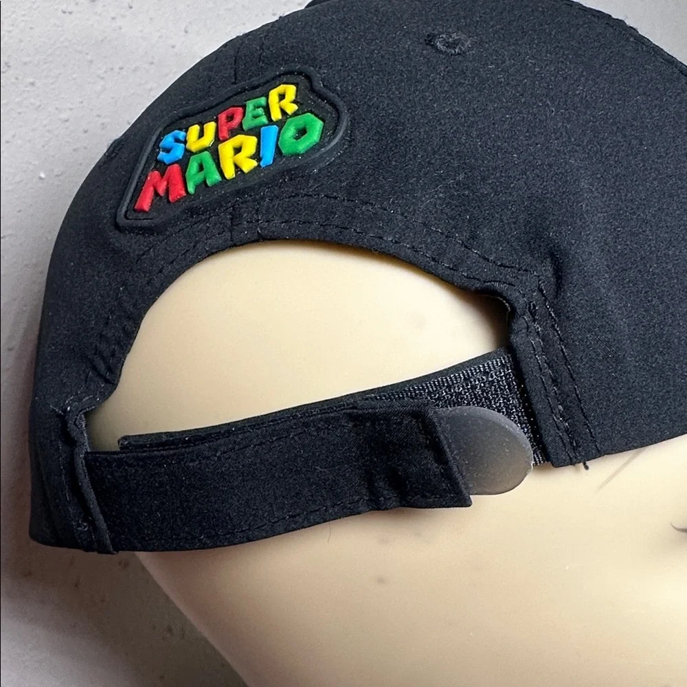 Super Mario Baseball Cap Hat Black with Piranha Plant Patch Adjustable Back NEW - Picture 5 of 15